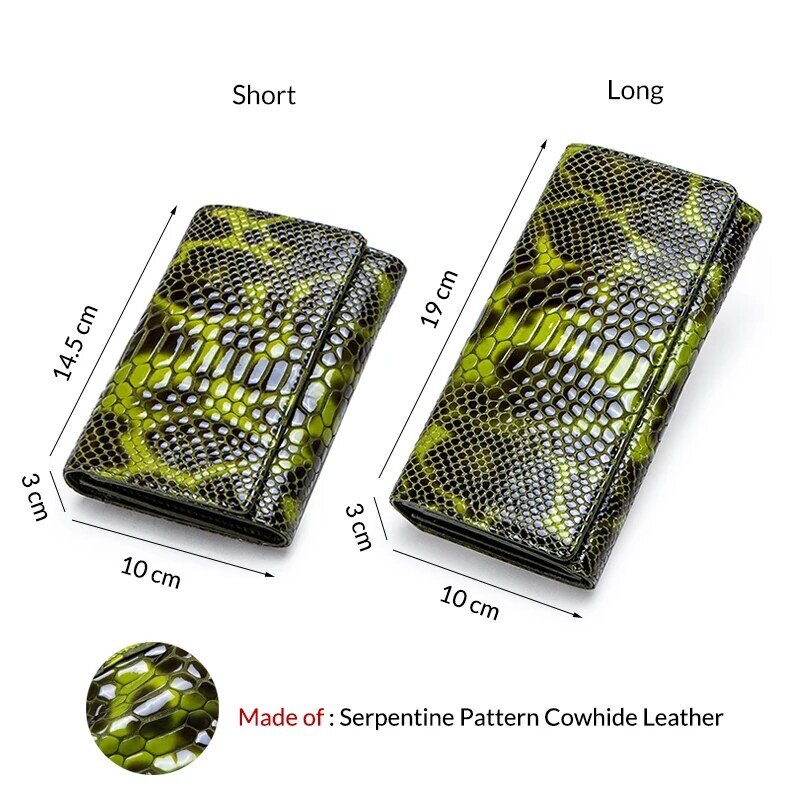 Monedero de piel auténtica para mujer, cartera larga de diseño de serpentina para teléfono, tarjetero, bolso de mano