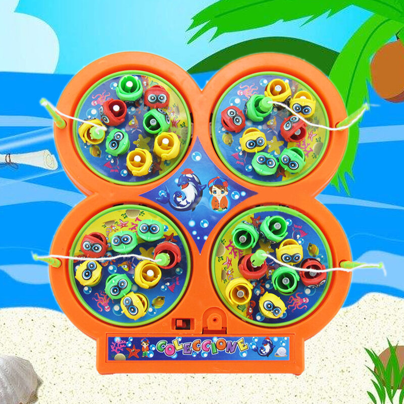 Funny Electronic Mini Rotating Indoors Fishing Game Toys Set Magnetic Fish Musical Toy for Children Over 3 Years Random Color