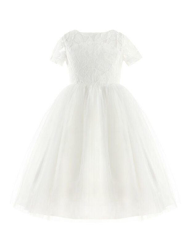 TiaoBug White Flower Girl Dress Princess Pageant Wedding Party Dress Birthday First Communion Ball Gown Lace Flower Girl Dress