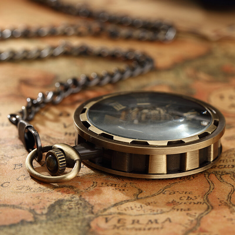 남성용 스팀펑크 기계식 시계 펜던트, 럭셔리 앤티크 스켈레톤 시계, 기계식 포켓 시계