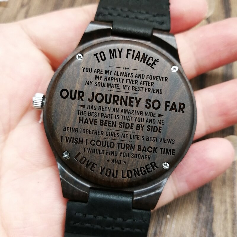To My Fiance - ไม้แกะสลักที่กำหนดเองผู้ชาย Ebony นาฬิกาไม้หรูหรานาฬิกาข้อมือนาฬิกาวันเกิดวันหยุดของขวัญ