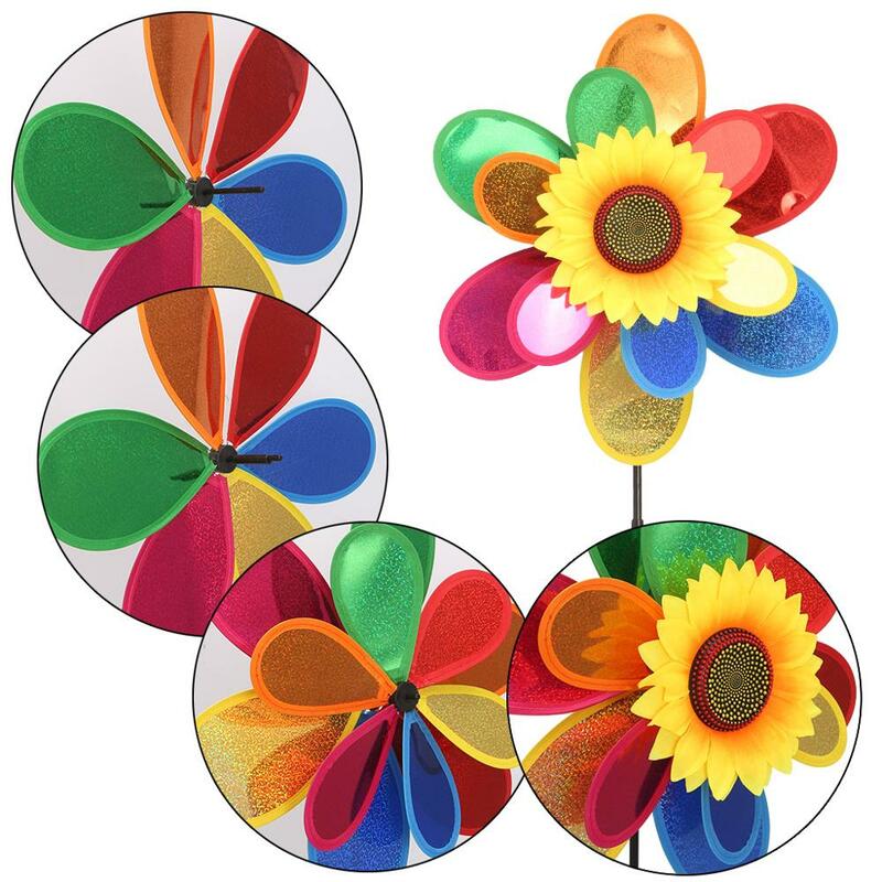 Pailletten Doppel Schicht Sonnenblumen Windmühle Wind Spinner Home Garten Hof Dekoration
