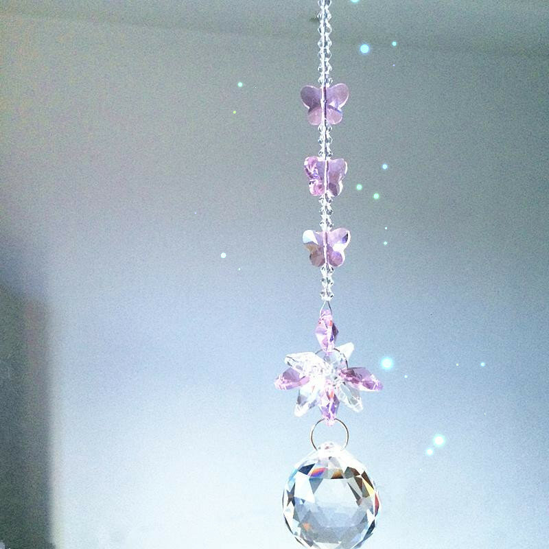Guirlanda de chakra espectra 1 peça, cor rosa, vidro de cristal, coletor de sol, arco-íris, pingente para decoração de casa, árvore de natal