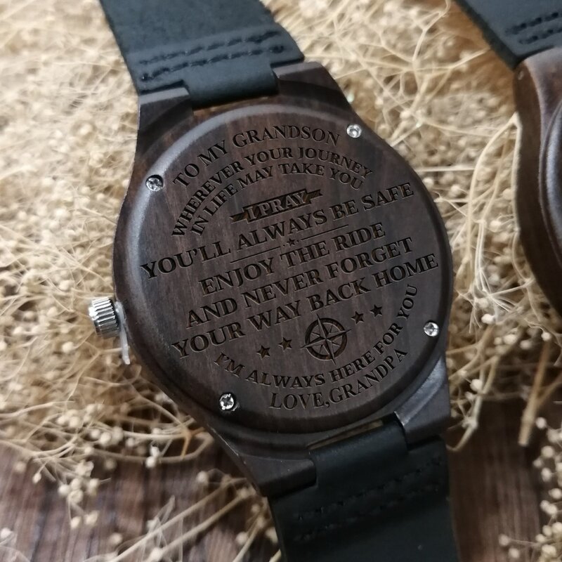 Do mojego wnuka-jak bardzo zależy ci na grawerowanym drewnianym zegarku luksusowe automatyczne zegarki kwarcowe dziewczyna Wrist Wood Men Wrist Watch