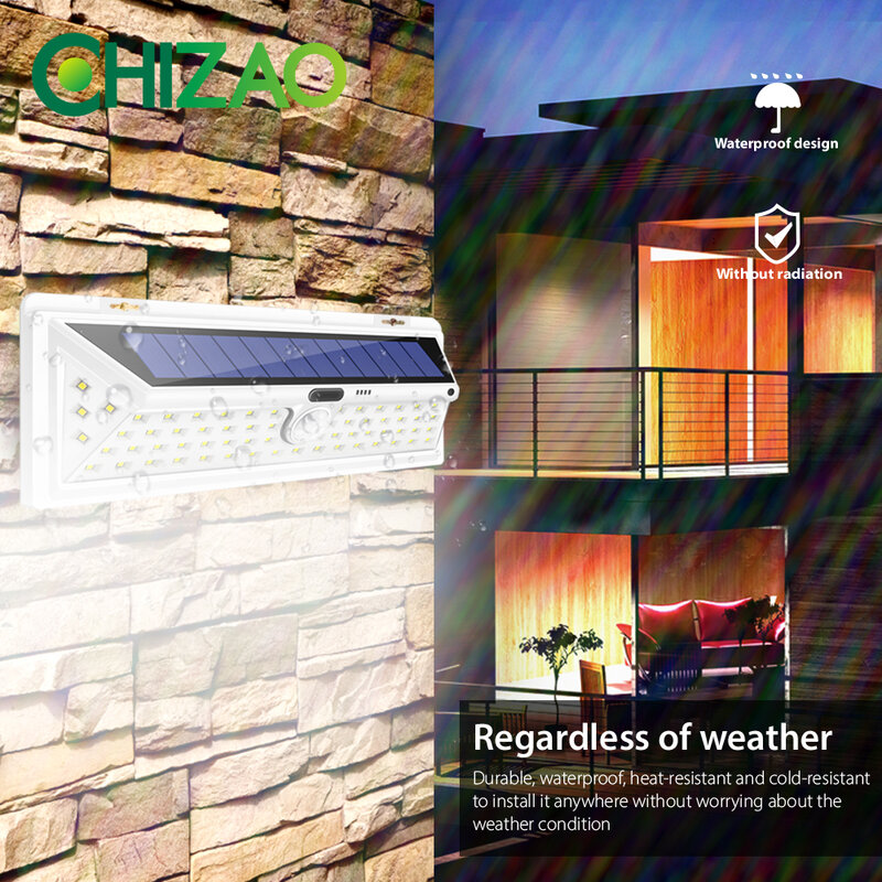 CHIZAO luces solares LED inalámbrico al aire libre luces de Sensor de movimiento lámpara de emergencia IP65 impermeable 3 modos fácil de instalar lámpara de pared