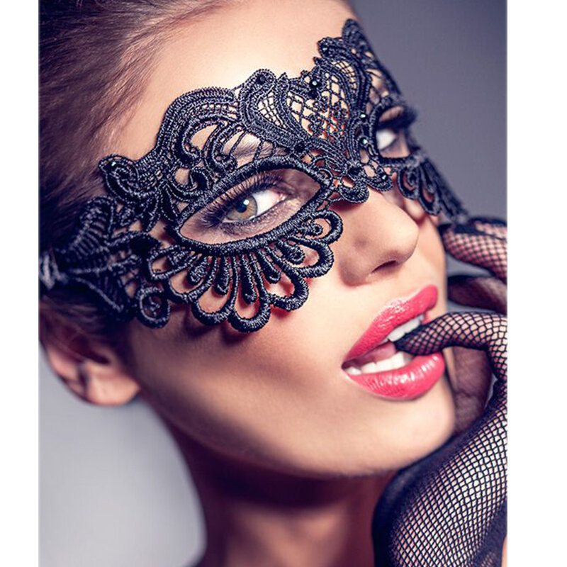Mascarillas negras para fiesta para mujer, máscara encantadora, ropa sexual, recorte de moda, máscaras de encaje para fiesta, Ropa de baile, accesorios eróticos, 2 piezas