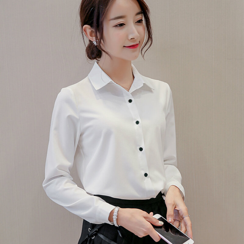 2019 spring  summer new self-cultivation commuter office home casual fashion large size base female long-sleeved chiffon shirt