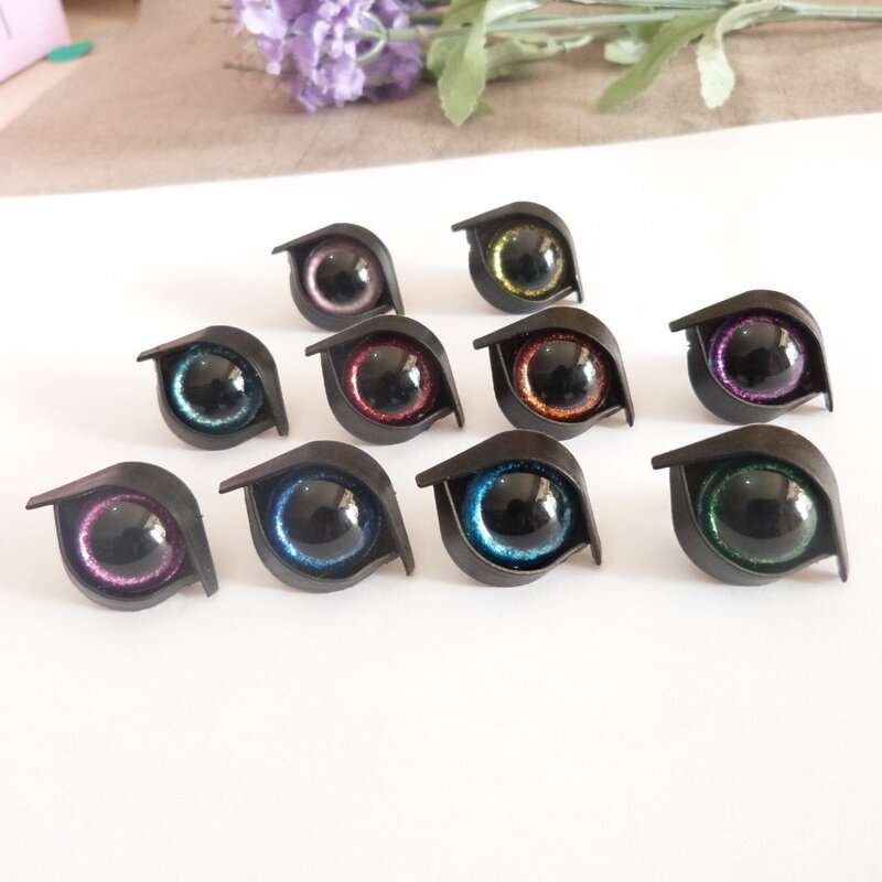 Ojos de juguete transparentes de plástico de forma redonda, no tejidos con purpurina, arandela dura, párpado negro, opción de color, 20 juegos por lote, 16mm