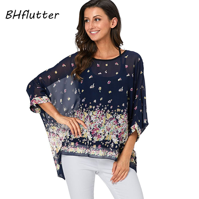 BHflutter-Blusa Sexy con hombros descubiertos para mujer, camisa informal de gasa con estampado de leopardo, talla grande 4XL, 5XL, 6XL, 2019