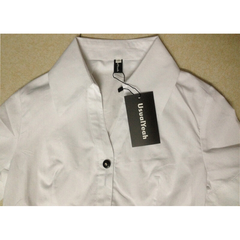 Camisa social elegante com decote em v, blusa design de botão, design de escritório/escritório com design em branco e preto embutido sy0173, 2018
