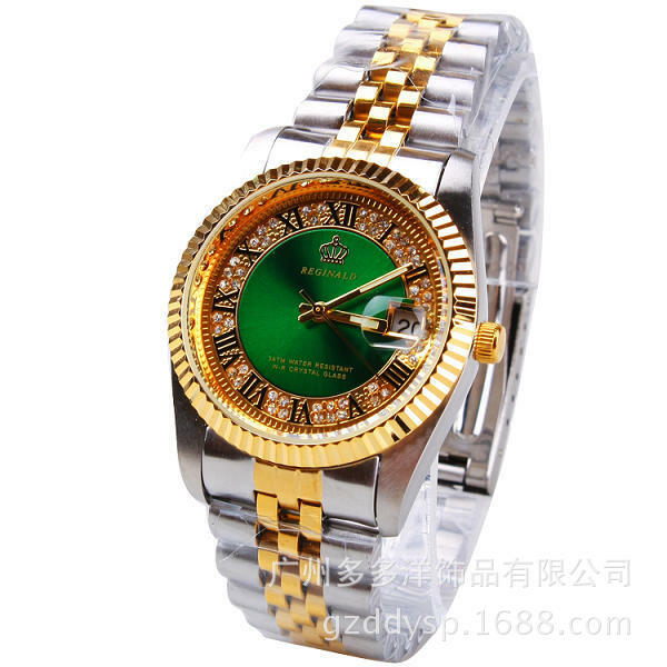 2016高級香港レジナルドブランド腕時計ゴールデンブルークォーツ時計ドレスパーティー50メートル防水男性女性恋人腕時計