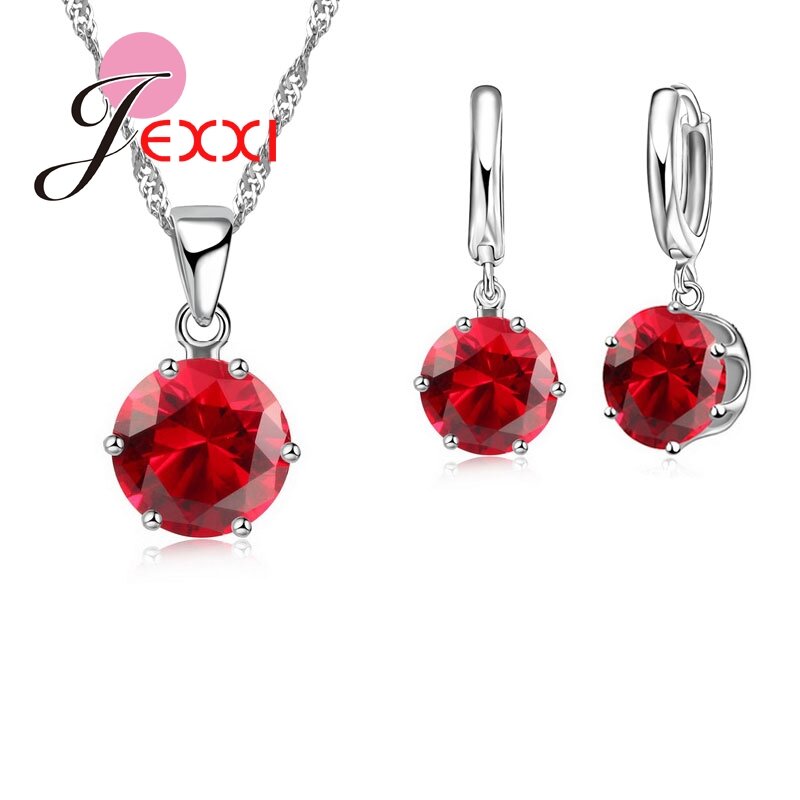 Top CZ Perhiasan Set Perak Kalung Anting-Anting Cubic Zirconia Crystal Round Drop El Kerah Wanita Hadiah Terbaik