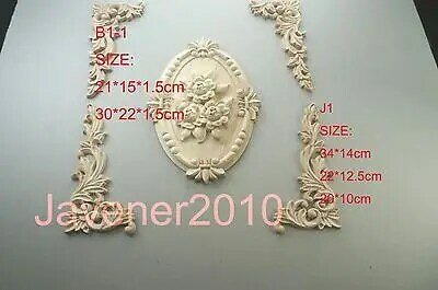B1-1 -21x15x1.5cm Wood Carved Round Onlay Applique Unpainted Frame Door Decal Working carpenter Flower