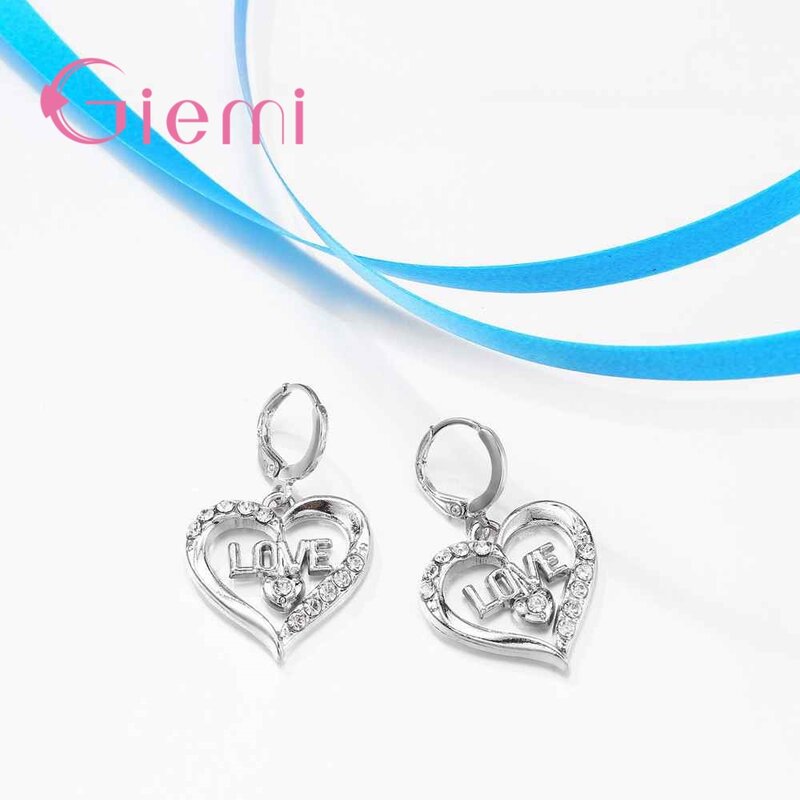Nowoczesne dziewczyny biżuteria na urodziny prezenty wysokiej jakości 925 Sterling srebrne dla zakochanych naszyjnik w kształcie serca zestawy kolczyków na wesele