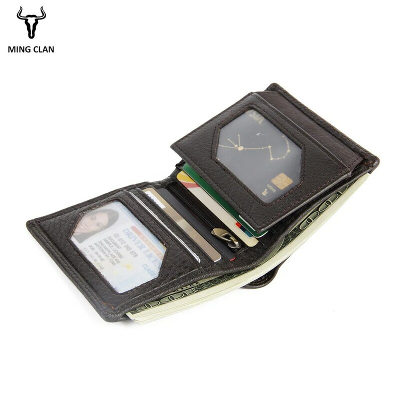 Rfid curto carteira masculina designer de couro genuíno pequeno fino masculino bolsa titular do cartão moda zíper bolso bolsa moeda