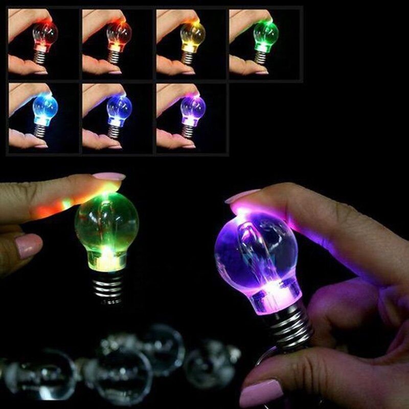 Creative Gift Night Light Lighting Bulb Colorful 7 Color Changing LED Flashlight Keyring Keychain