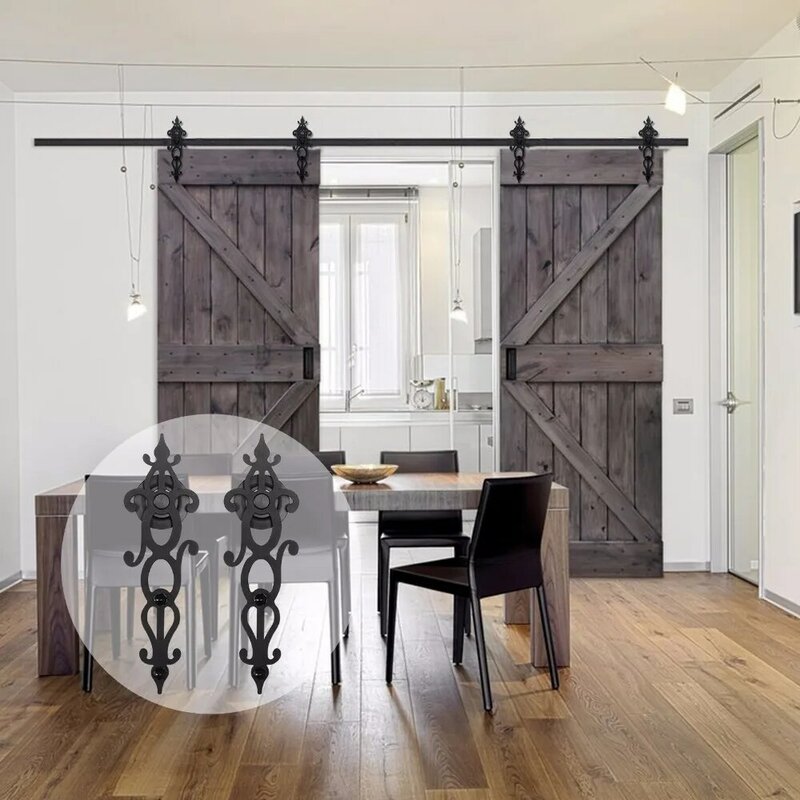 LWZH-Quincaillerie de porte marketpersonnalisée, quincaillerie de porte de grange en bois, style américain, double porte, face, 10 pieds
