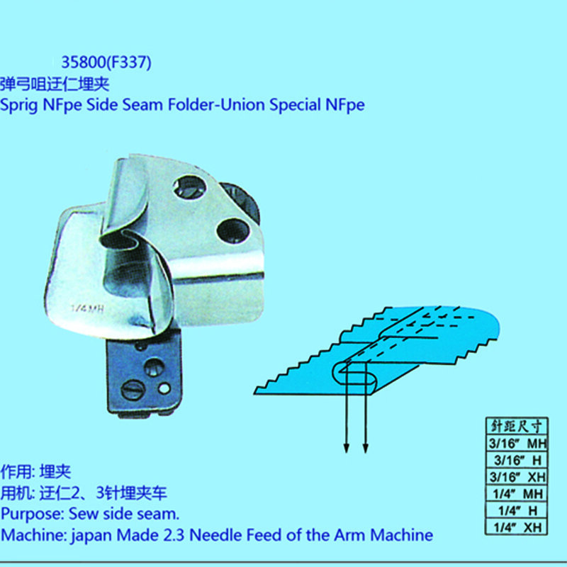 Hecho en Taiwán F337(35800) carpeta de costura lateral Sprig-union special NFpe Feed OFF-The Arm folder piezas de máquina de coser
