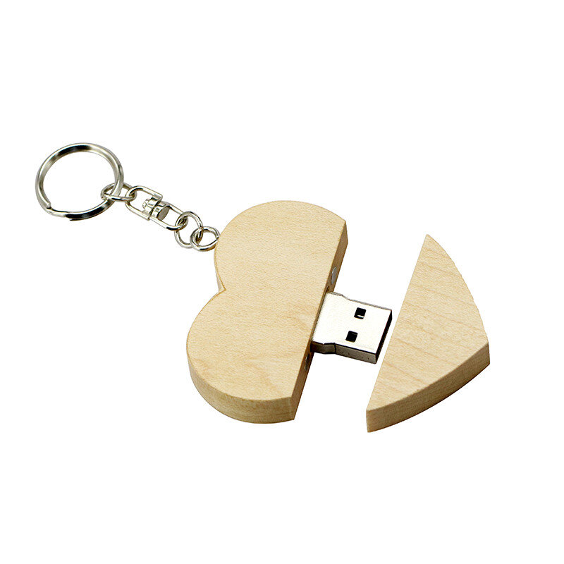 Wooden Heart Keyring Pen Drive USB Flash Drive 32GB 16GB Pendrive U Stick USB 2.0 Memory Stick Storage Customize Wedding Gift