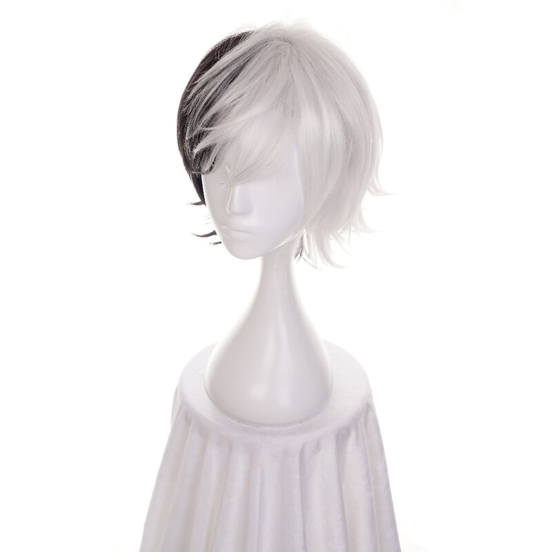 ccutoo 12" Half Black and White Short Synthetic Hair Heat Resistance Fiber Cosplay Wig Kyuusaku Yumeno