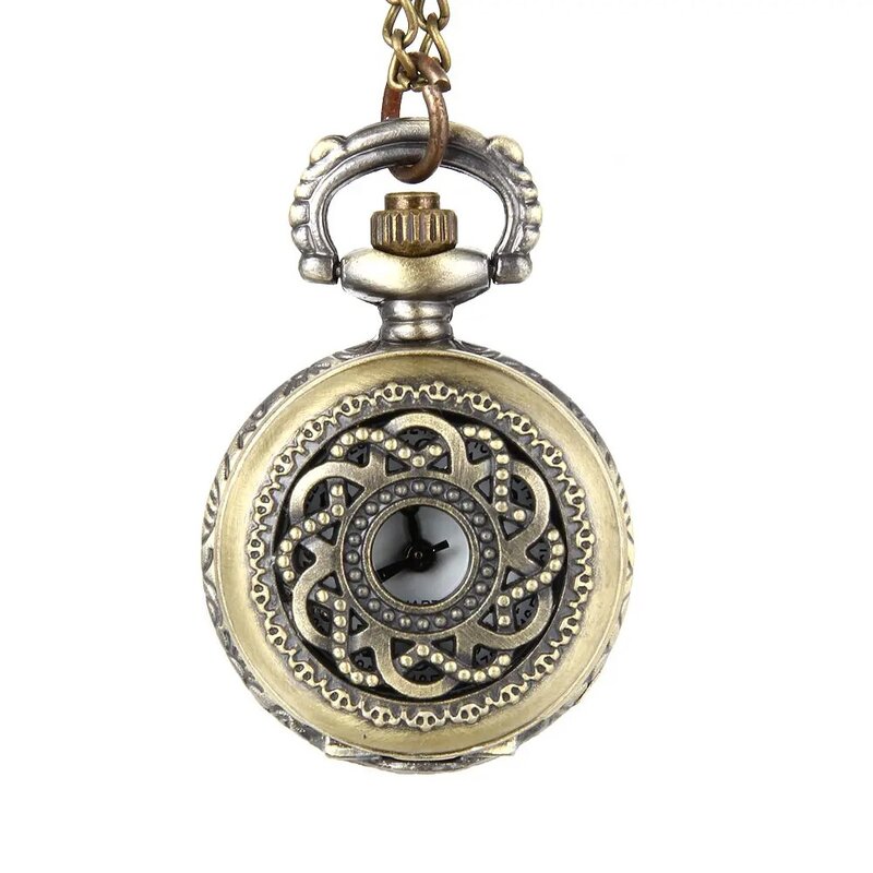 Relógio de bolso de quartzo do vintage liga oco para fora flores feminino meninas camisola corrente pingente colar ll @ 17