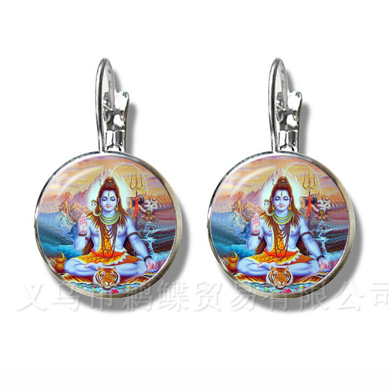 Clássico índia brincos deus brahma, vishnu, senhor shiva jóias 16mm cabochão de vidro banhado a prata do parafuso prisioneiro da orelha religião jóias presente