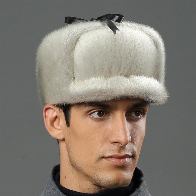 IANLAN-chapeau de bombardier en fourrure de Lion | Chapeau de luxe pour hommes Style russe en peau de Lion véritable, casquettes à visière en fourrure de Lion pleine fourrure, casquette d'hiver solide IL00244