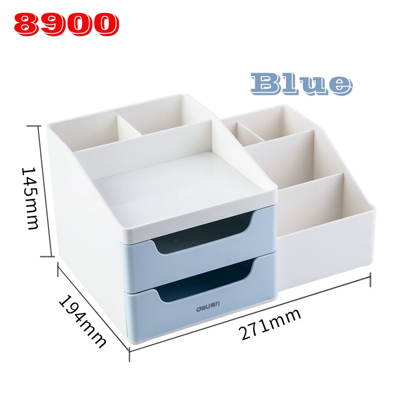 Deli 8900/8901 conjunto organizador de mesa duplo drwaer caixa de armazenamento multi-andares desktop escritório papelaria coleção caixa