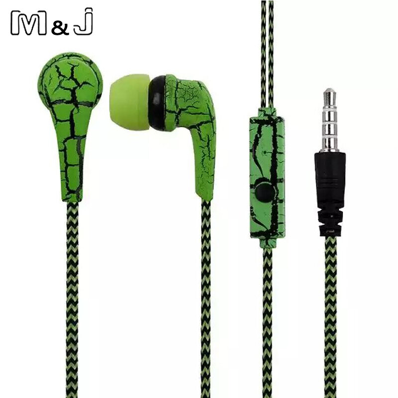 M & j-fone de ouvido com microfone, original, com design de gelo e rachaduras, para iphone, samsung, xiaomi