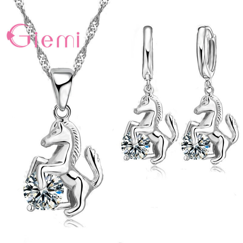 Najlepszy modny Design z koniem wisiorek 925 Sterling Silver Fine Jewelry Cubic naszyjnik cyrkoniowy kolczyk dla kobiet zestaw ślubny prezent