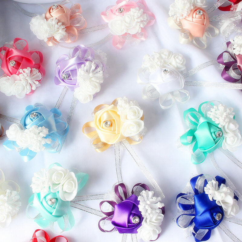 YO CHO-ramillete de seda para muñeca, pulsera de flores para damas de honor, rosa, azul, accesorios de boda para Hermanas nupciales