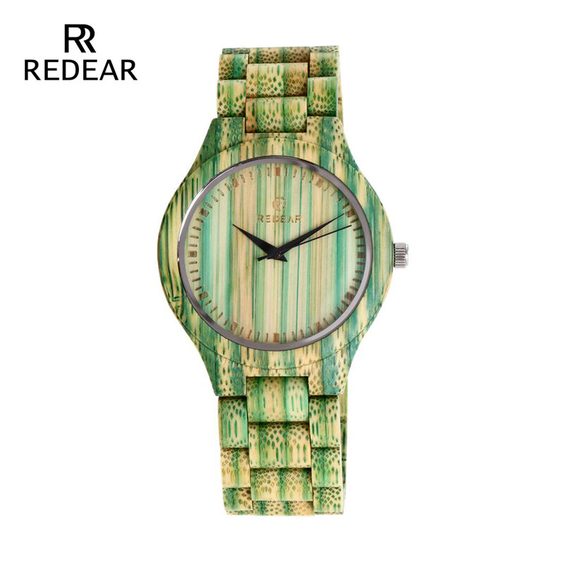 REDEAR 연인의 시계 다채로운 대나무 녹색 레이디 시계 대나무 밴드 Curren 시계 남자 선물