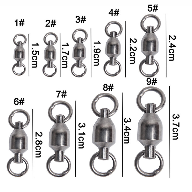 Easy Catch 20pcs Ball Bearing Barrel Fishing Rolling Swivel Connector Solid Ring Fishing Line Hook Connector Size 1-9