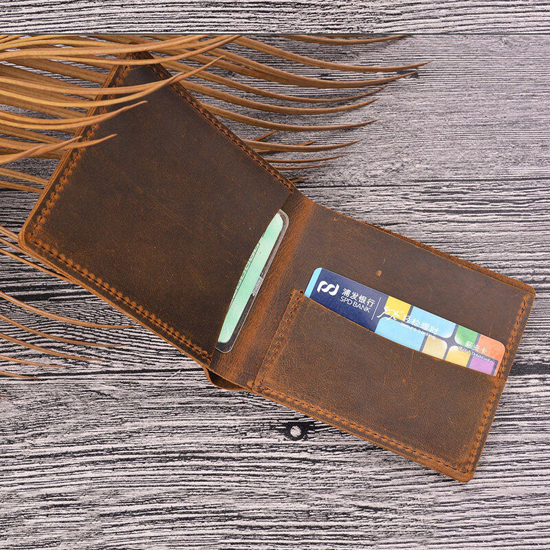 Monedero Vintage hecho a mano para hombre, billetera pequeña de cuero genuino de lujo, billetera estándar de cuero de vaca, funda de dinero