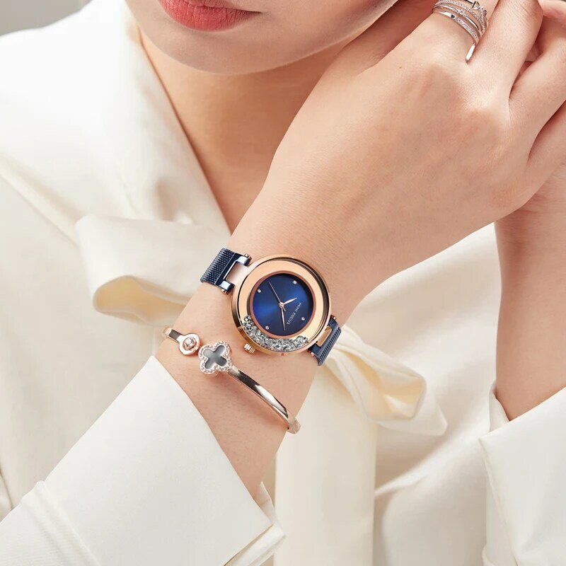 MINI FOKUS Quarz Frauen Uhren Luxus Edelstahl Dame Blau Kleid Uhr Marke Mädchen Mode Analog Wasserdicht Armbanduhren