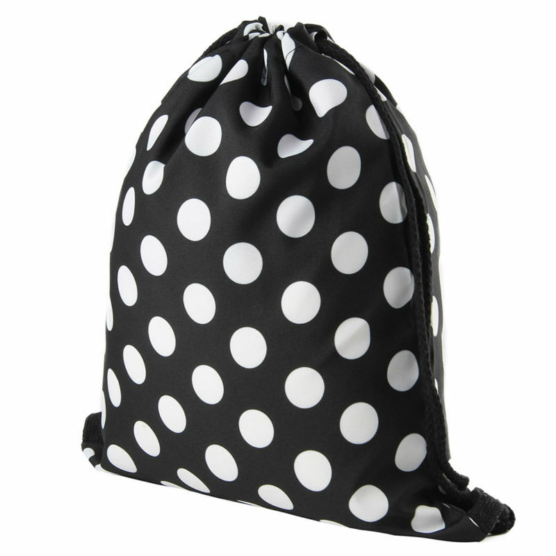 Jomtokoy czarny i w białe kropki torba ze sznurkiem 3D drukowane śliczne dziewczyny szkoła plecak ze sznurkiem