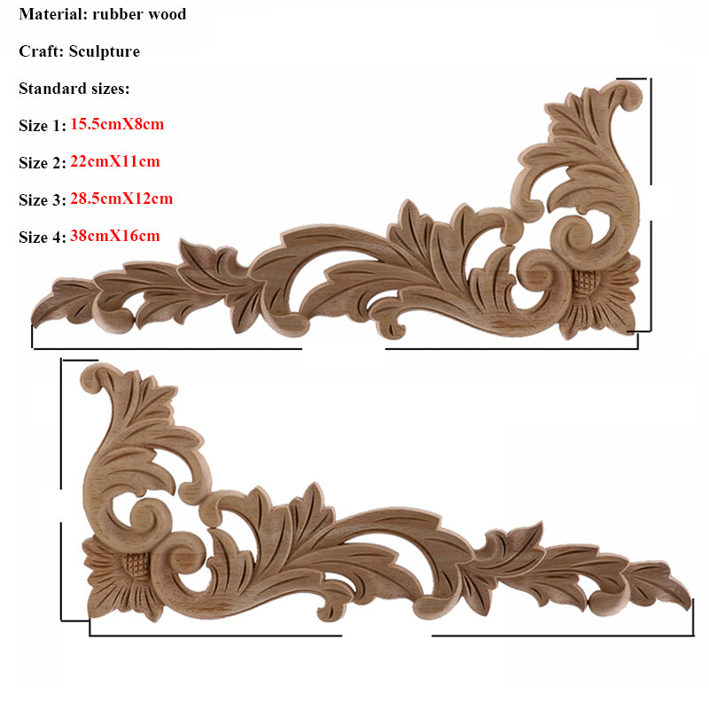 Vzlx único floral natural de madeira esculpida estatuetas de madeira artesanato apliques de canto quadro porta de parede móveis escultura em madeira decorativa