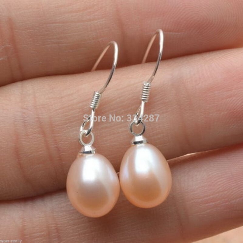 Factory direct  NATURAL 8-9MM PINK PEARL SOLID STERLING  HOOKS DANGLE EARRING lady's $ Jewelry Luxury Girls Weddingnoble lady's 
