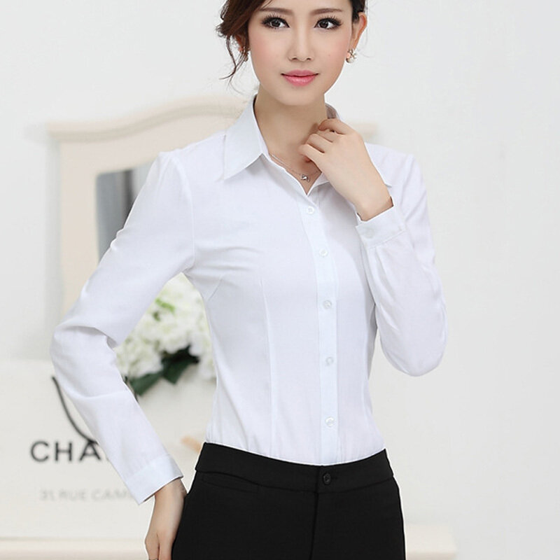 Lenshinใหม่แฟชั่นสีขาวเสื้อผู้หญิงทำงานอย่างเป็นทางการยาวแขนยาวSlimเสื้อผู้หญิงเสื้อ