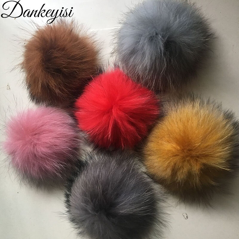 Wholesale 50pcs/lot DIY 13-17cm Real Raccoon Fur Pompoms Fur Balls For Hat Cap Beanies Shoes And Scarves Real Fox Fur Pom Poms