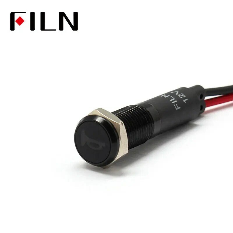 FILN 8mm Car dashboard Horn warning mark symbol led red yellow white blue green 12v led indicator light with 20cm cable