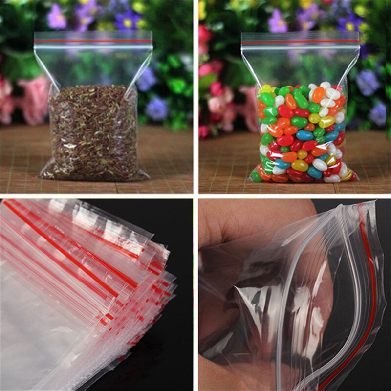 100 pièces sac transparent en plastique Baggy Grip auto-joint refermable refermable Zip Lock sac pour la maison articles divers stockages