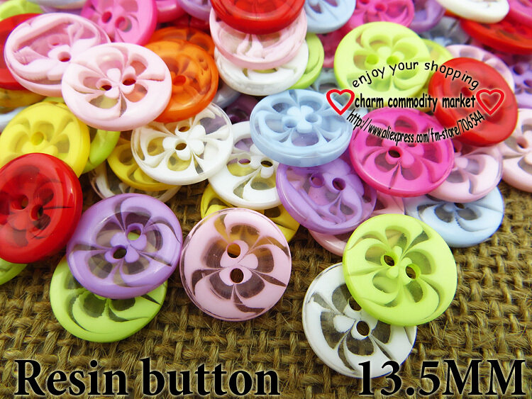 75PCS  13.5MM Transparent Mixed Flowers Shape Dyed RESIN Buttons Coat Boots Sewing Clothes Accessory Decoration Fit R-135-