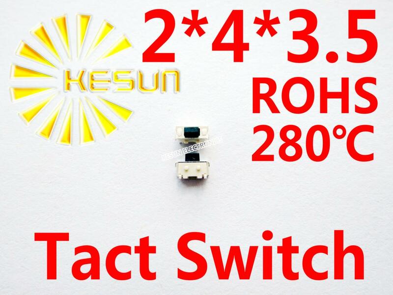 GRATIS VERZENDING 100 stks SMT 2X4X3.5 Tactile Tact Push Button Micro Schakelaar Momentary Side Verticale ROHS