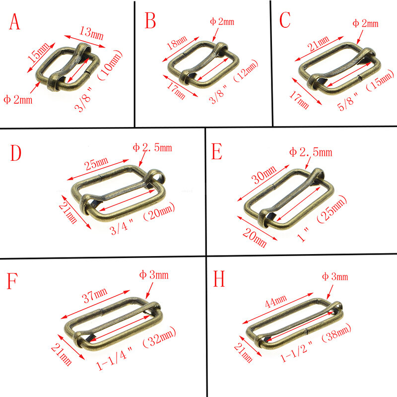 10pcs/pack Metal Slides Tri-Glides Wire-Formed Roller Pin Buckles Strap Slider Adjuster Buckles