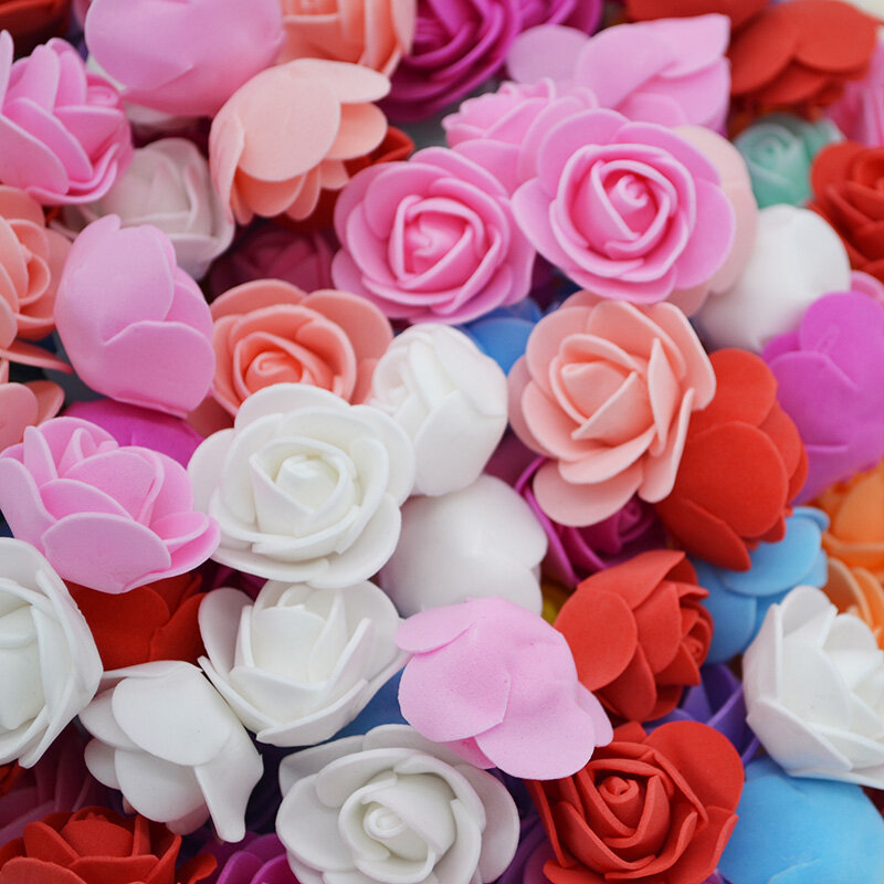100 sztuk 3cm Mini sztuczny kwiat głowy ze sztucznej pianki Multicolor dekoracje ślubne z różami DIY wieniec Scrapbooking Box dostawy prezentów