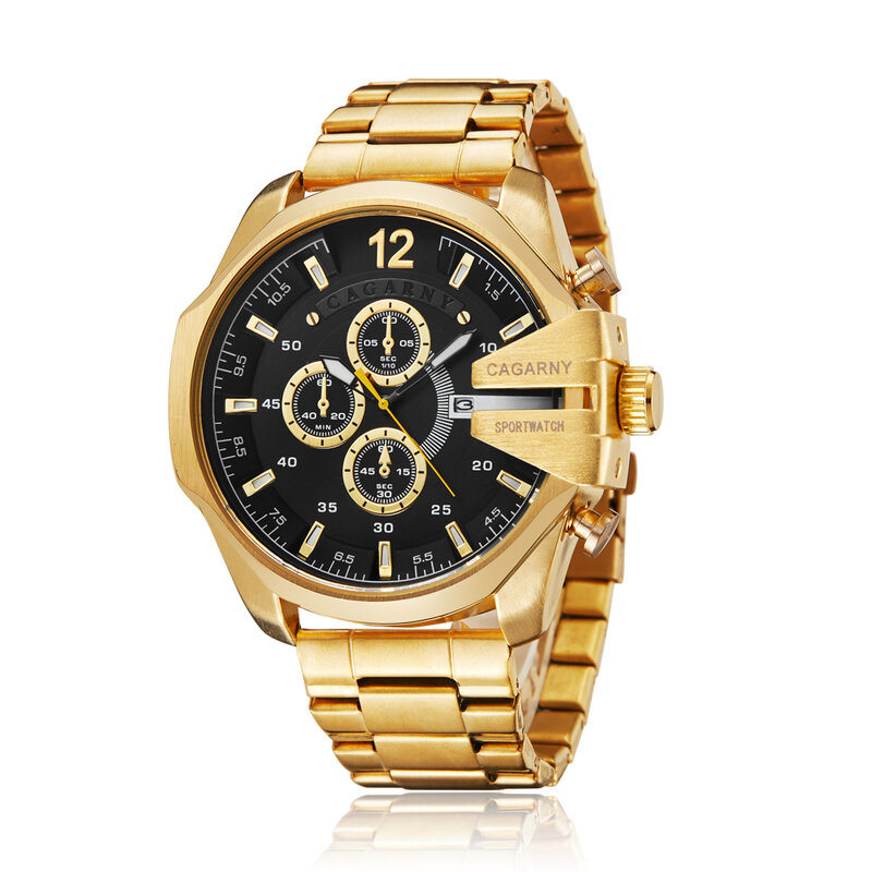 Cagarny męski zegarek kwarcowy na rękę luksusowy sportowy zegarek wodoodporny czarny stal męskie zegarki zegar wojskowy Relogio Masculino