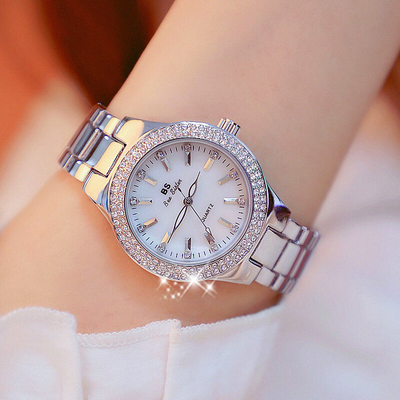 Bs Bee Sister นาฬิกาผู้หญิงแฟชั่นคุณภาพสูง Casual สแตนเลสสตีลนาฬิกาข้อมือ Lady Quartz นาฬิกาสำหรับของขวัญภรรยา