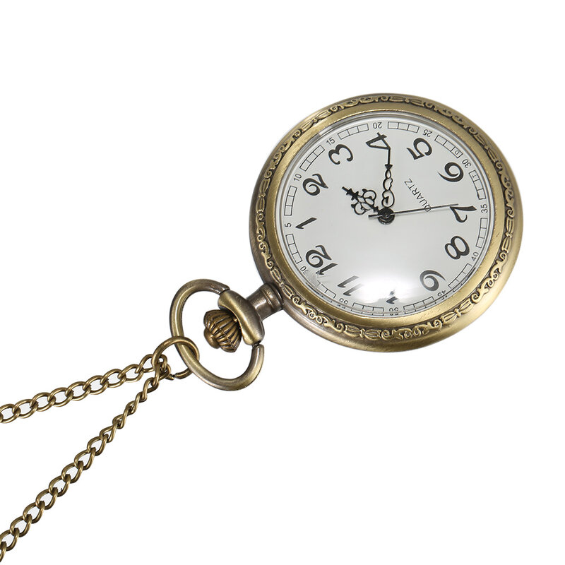1 pz uomo donna bronzo orologio da tasca al quarzo cassa intagliata con catena vintage interessante compleanno festa del papà regalo