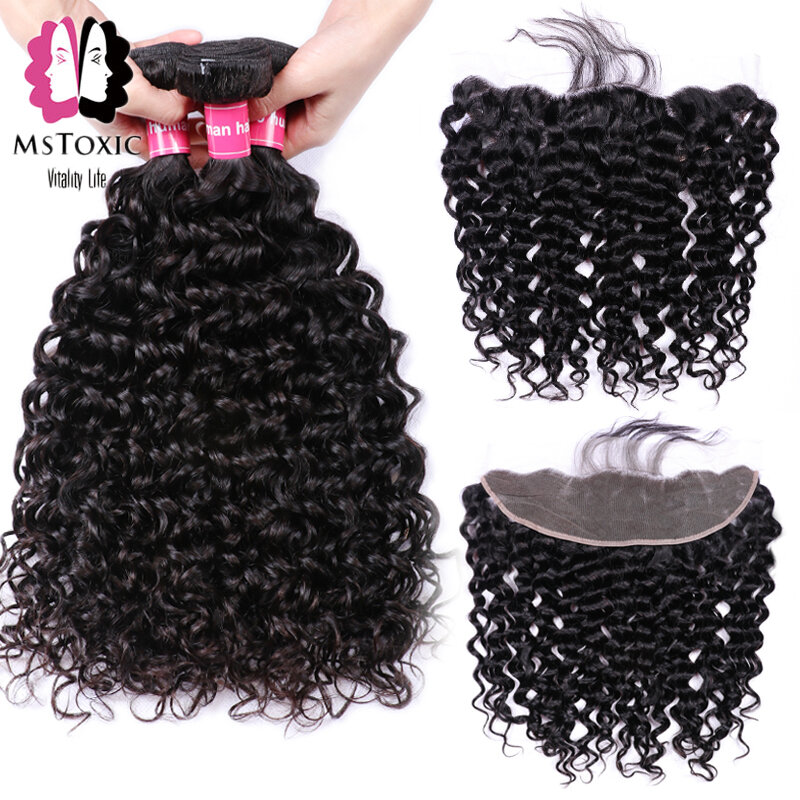 Mstoxic Brazilian Water Wave Bundles With Frontal Human Hair Bundles With Closure Non-Remy Lace Frontal Closure With Bundles